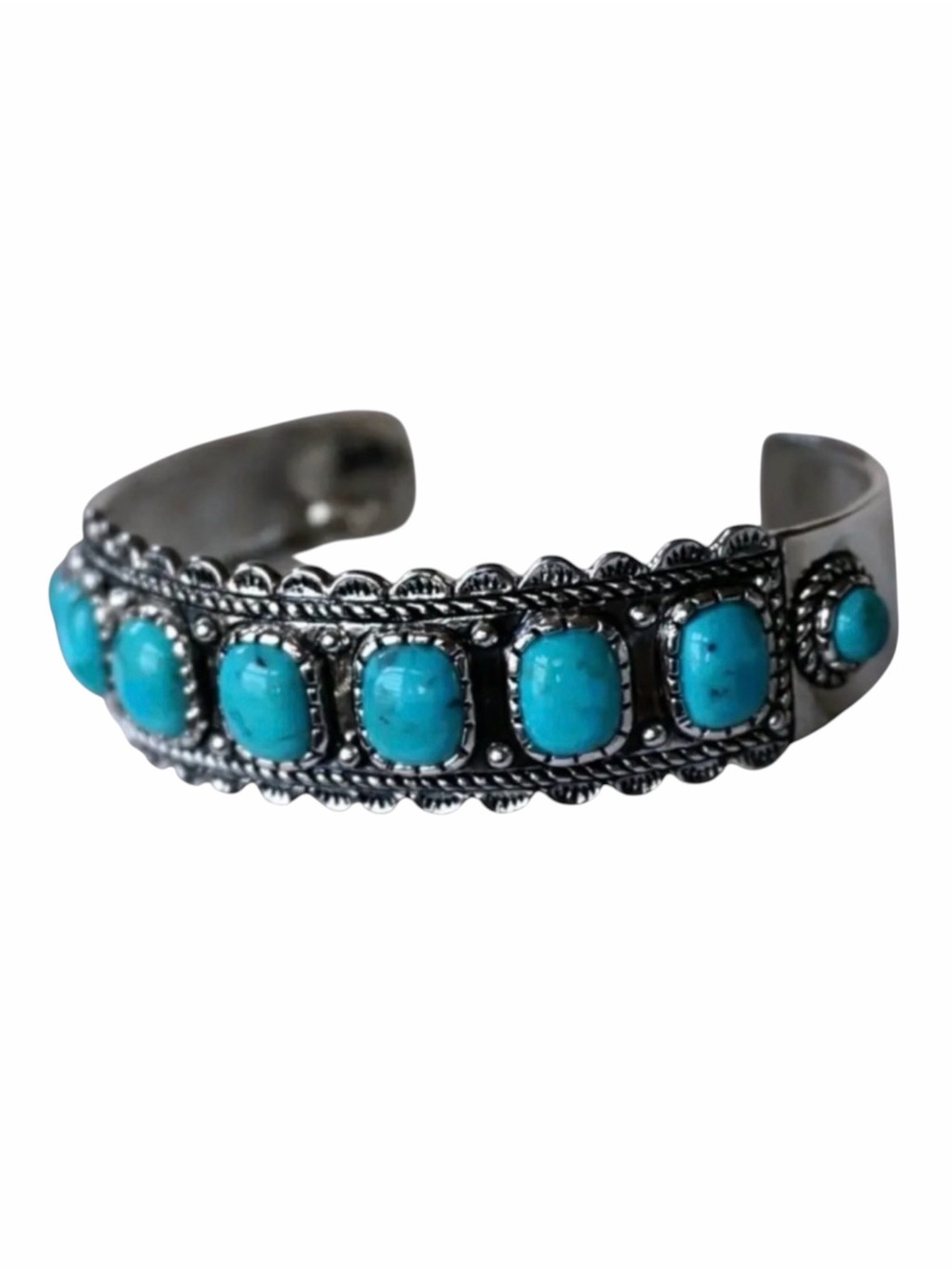Bohemian Silver and Turquoise Adjustable Cuff Bracelet NWOT - Picture 2 of 4